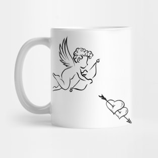 Cupidon shoots arrow in the heart love line art Mug